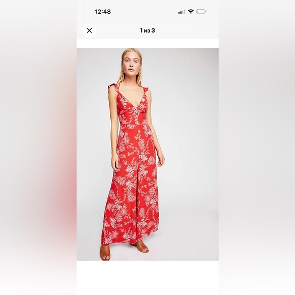 NEW FREE PEOPLE $128 RED COMBO BE THE ONE WIDE LEG JUMPSUIT, size 2 - Picture 12 of 13